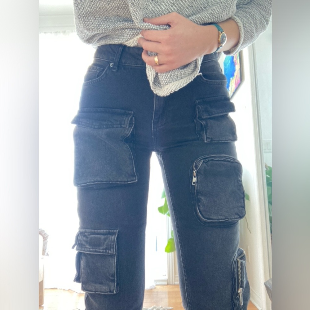 Cyberpunk Cargo Jeans Pants Urban Outfitters Washed Black size US27